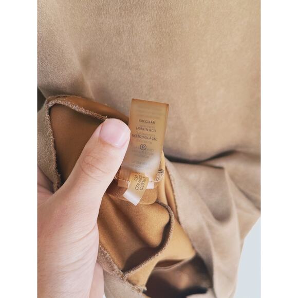 Calvin Klein Cap Sleeve Faux Suede Sheath Dress Camel Brown 4 Career Academia - Picture 7 of 10